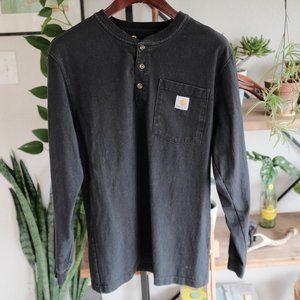 Black Carhartt Loose Fit Heavyweight Long Sleeve Pocket Henley